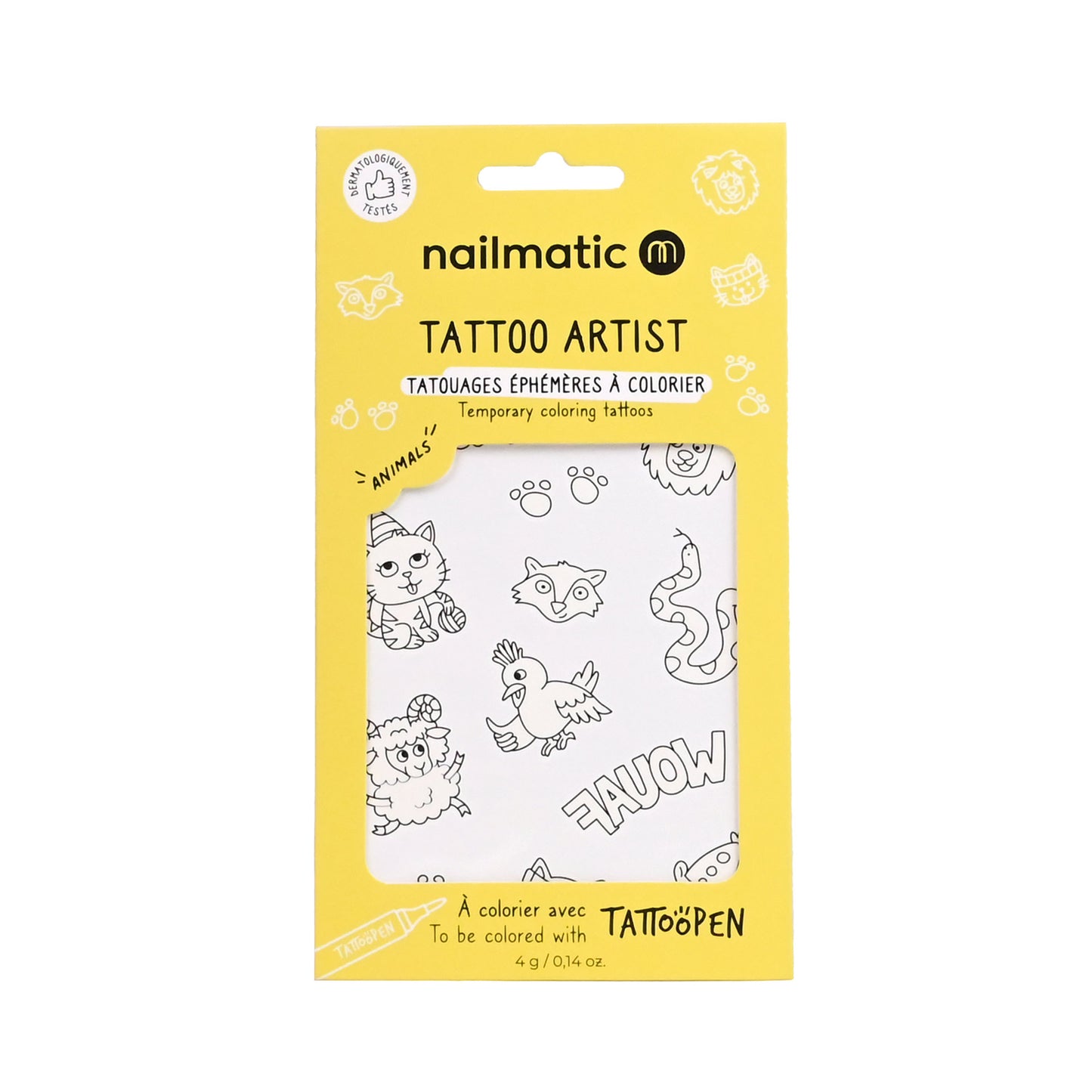 Temporary Coloring Tattoos - Animals packaging front