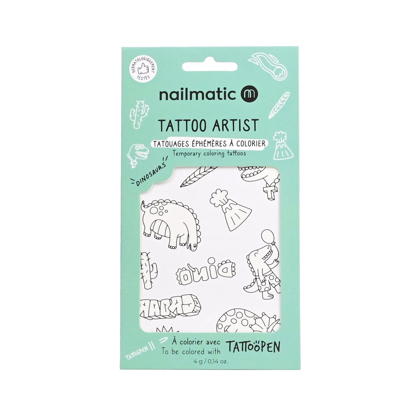 Temporary Coloring Tattoos - Dinosaurs packaging front
