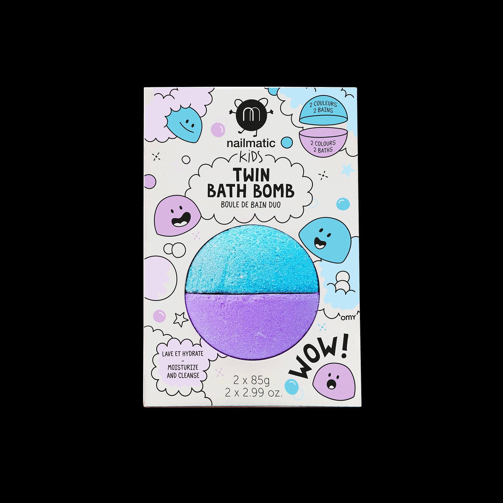 purple blue bath bomb for kids with packaging nailmatic kids