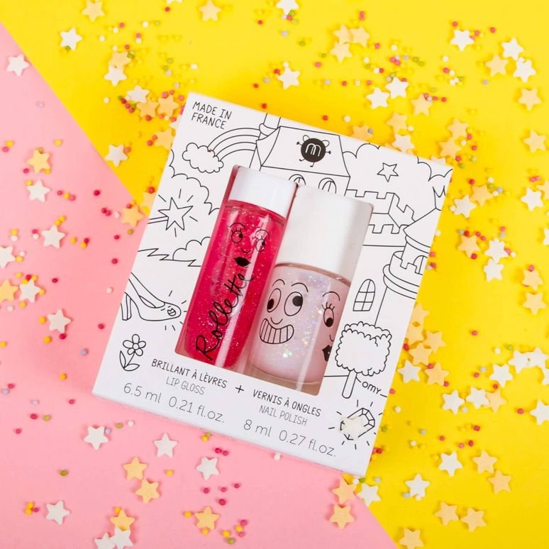 Cute kids set fairytales with nail polish and lip gloss for kids